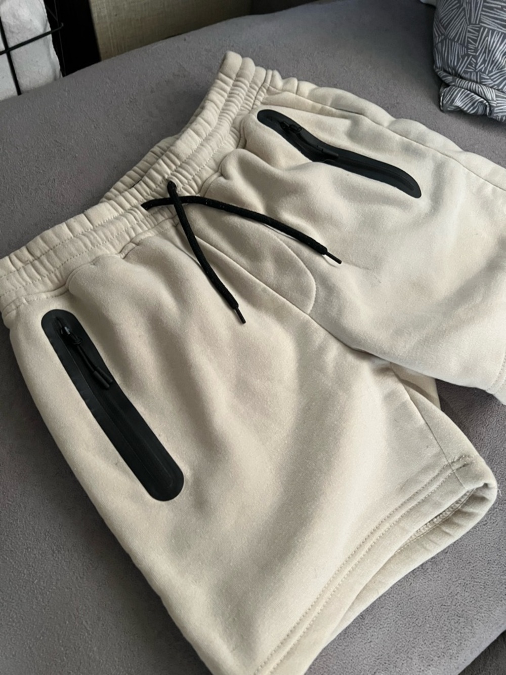 Brooklyn Cloth Cream Athletic Drawstring Shorts with Black Zipper Accents